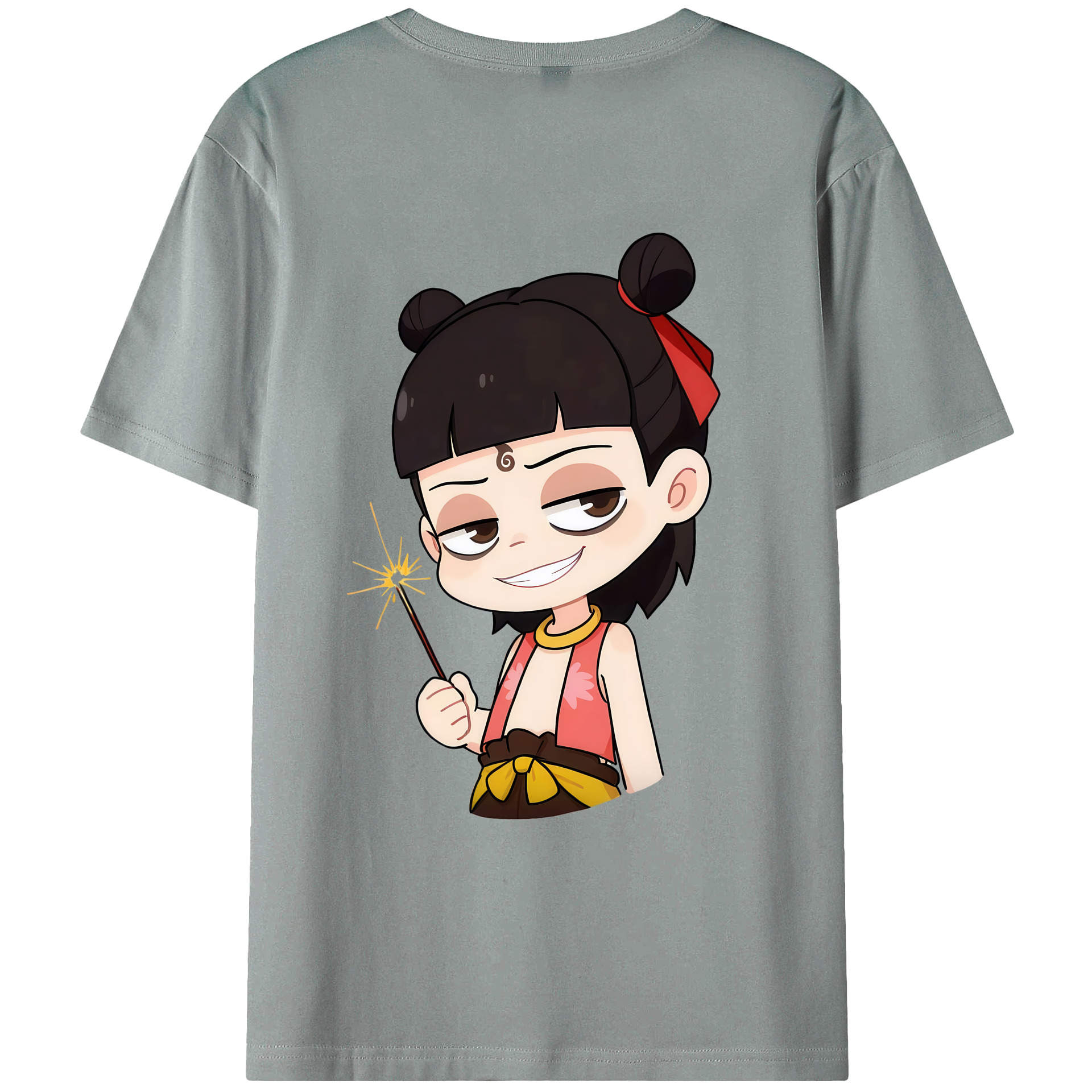 （画像用） Ne Zha 2 ナタ 魔童の大暴れ 綿100％ メンズ半袖Tシャツ（バックプリント） 通気性